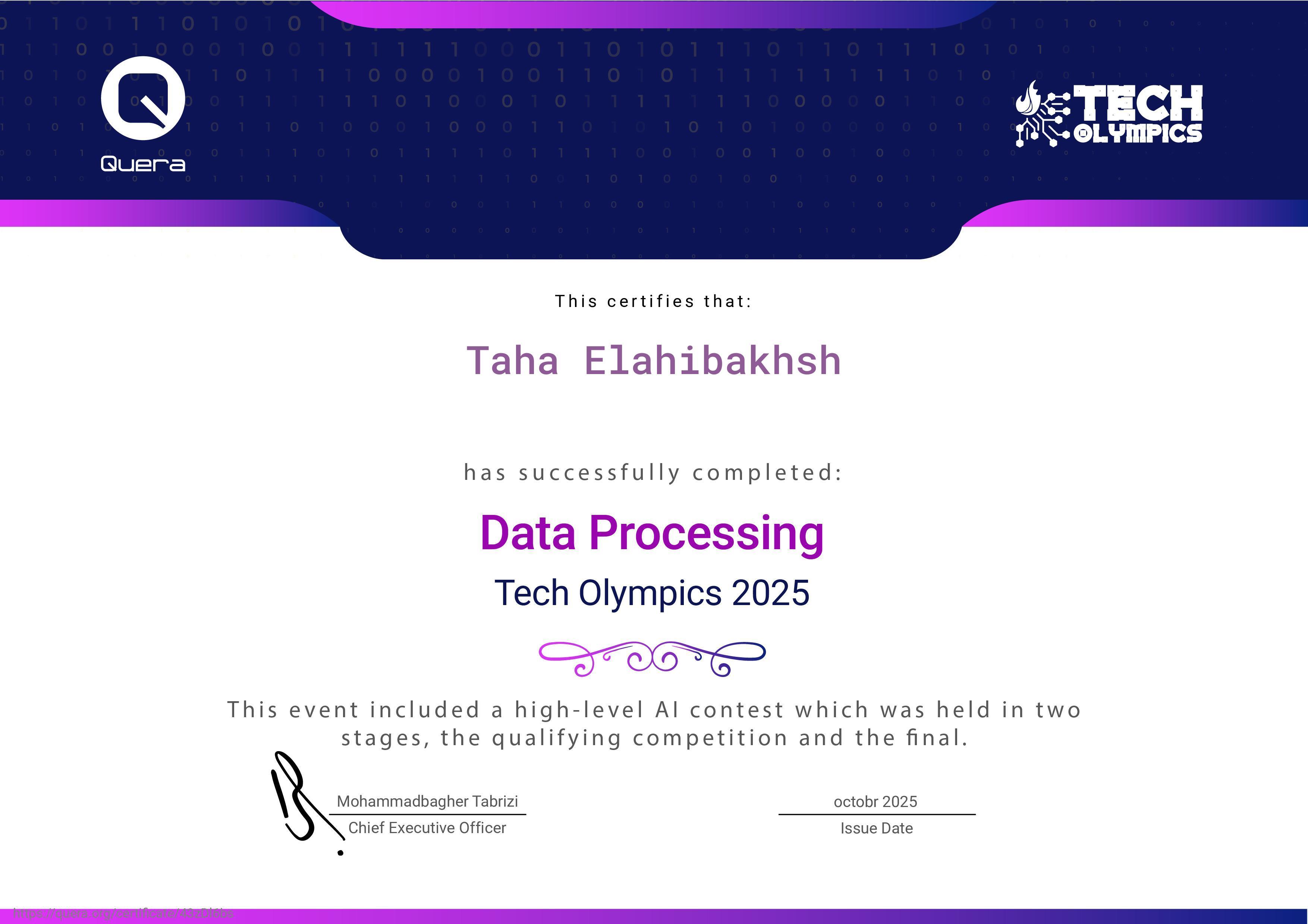 Data Science Olympiad Certificate
